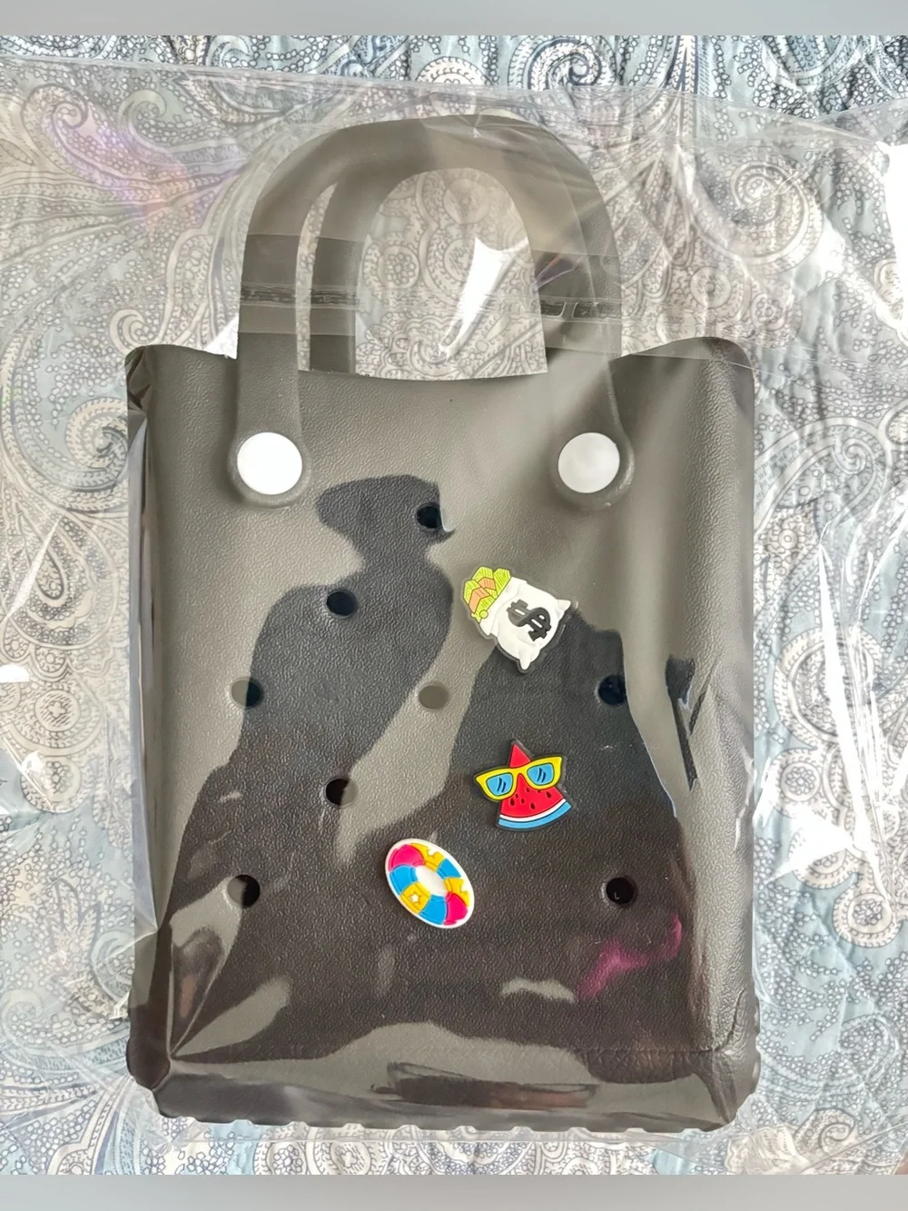 BLACK CROC LIKE BAG with 3 CHARMS